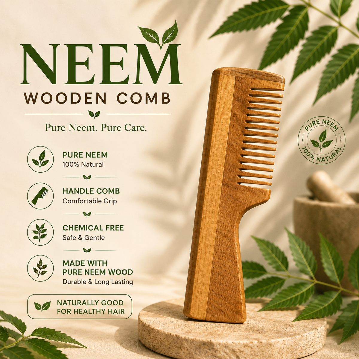 Neem Comb With Handle